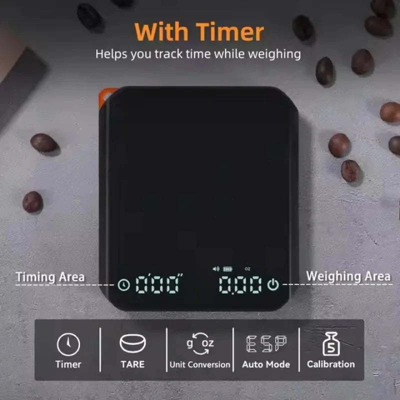 KitchenMini Coffee Scale with Timer 2kg/0.1g Accurate Scale Rechargeable Digital Kitchen Scale for Espresso and Pour-Over Coffee