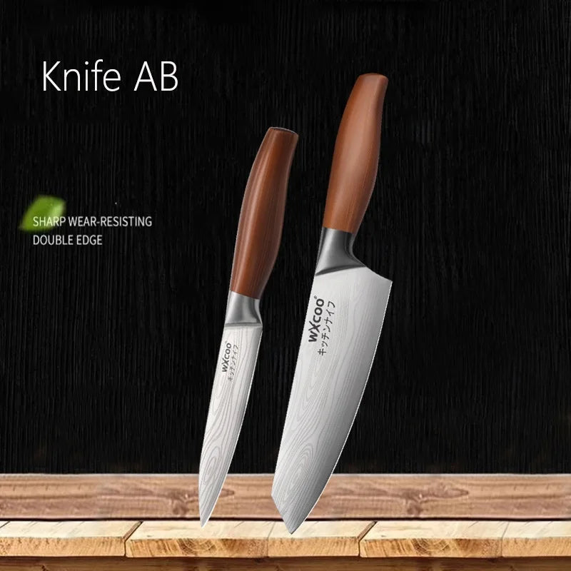 1-4PCS WXCOO Kitchen Knife Set Fruit Peeler Damascus Pattern Chef Knife Tools for Vegetables and Fruit Peeling stainless steel