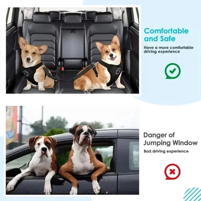 For Small Large Dogs Adjustable Reflective Elastic Lead Puppy Travel Car Safety Rope French Bulldo Durable Nylon Dog Seat Belt