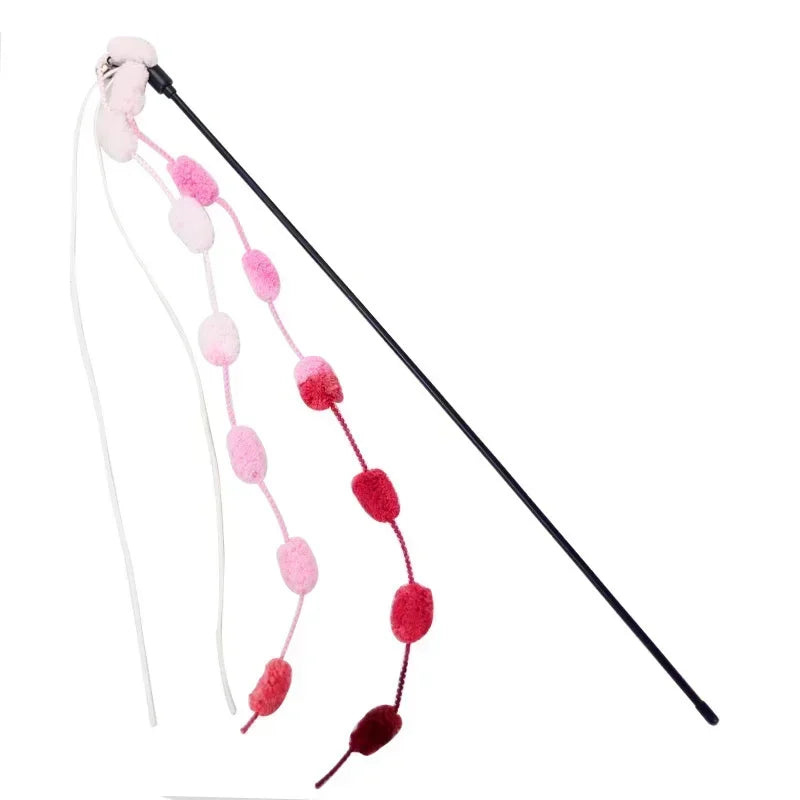 Cat Tassel Toy Plush Ball Cats Teaser Wand Cats Interactive Toys Funny Bell Ribbon PoleTeaser Wand Pet Cat Supplies Accessory