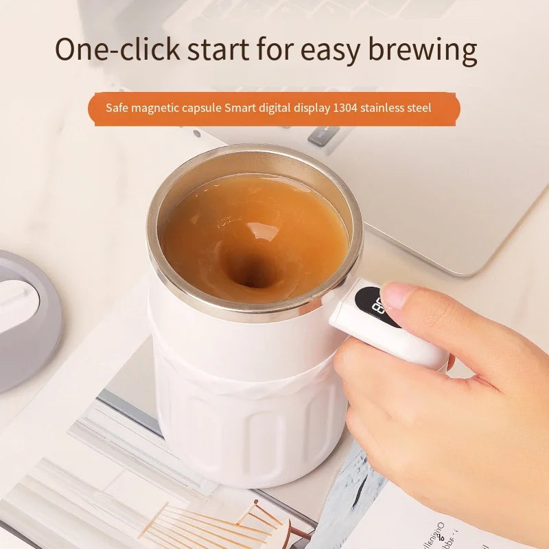 Stainless Steel Self Stirring Coffee Mug with Temperature Display Rechargeable Automatic Mixer Cup with Lid for Hot Beverages