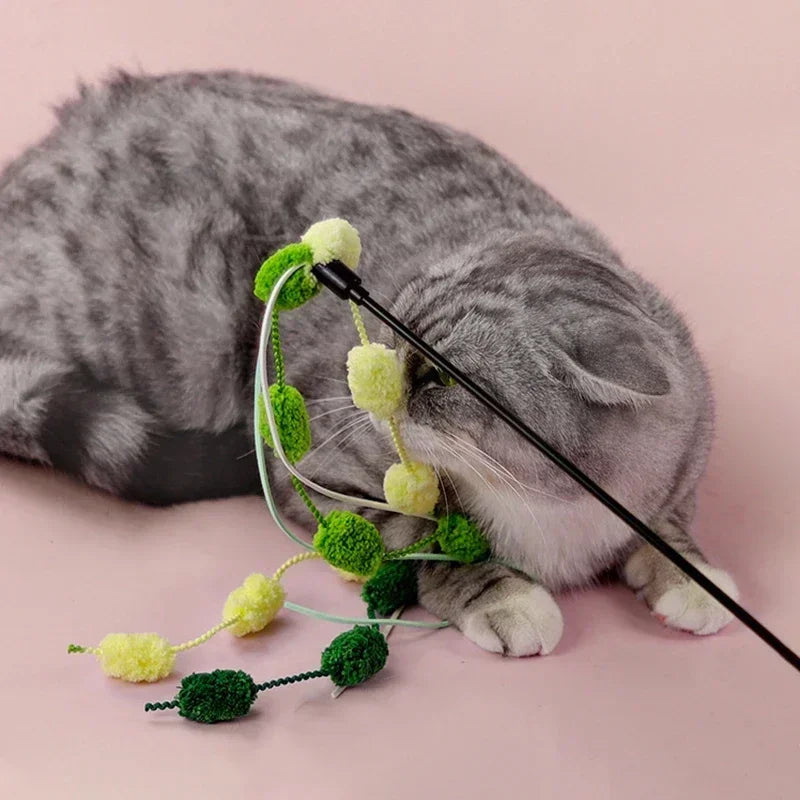 Cat Tassel Toy Plush Ball Cats Teaser Wand Cats Interactive Toys Funny Bell Ribbon PoleTeaser Wand Pet Cat Supplies Accessory