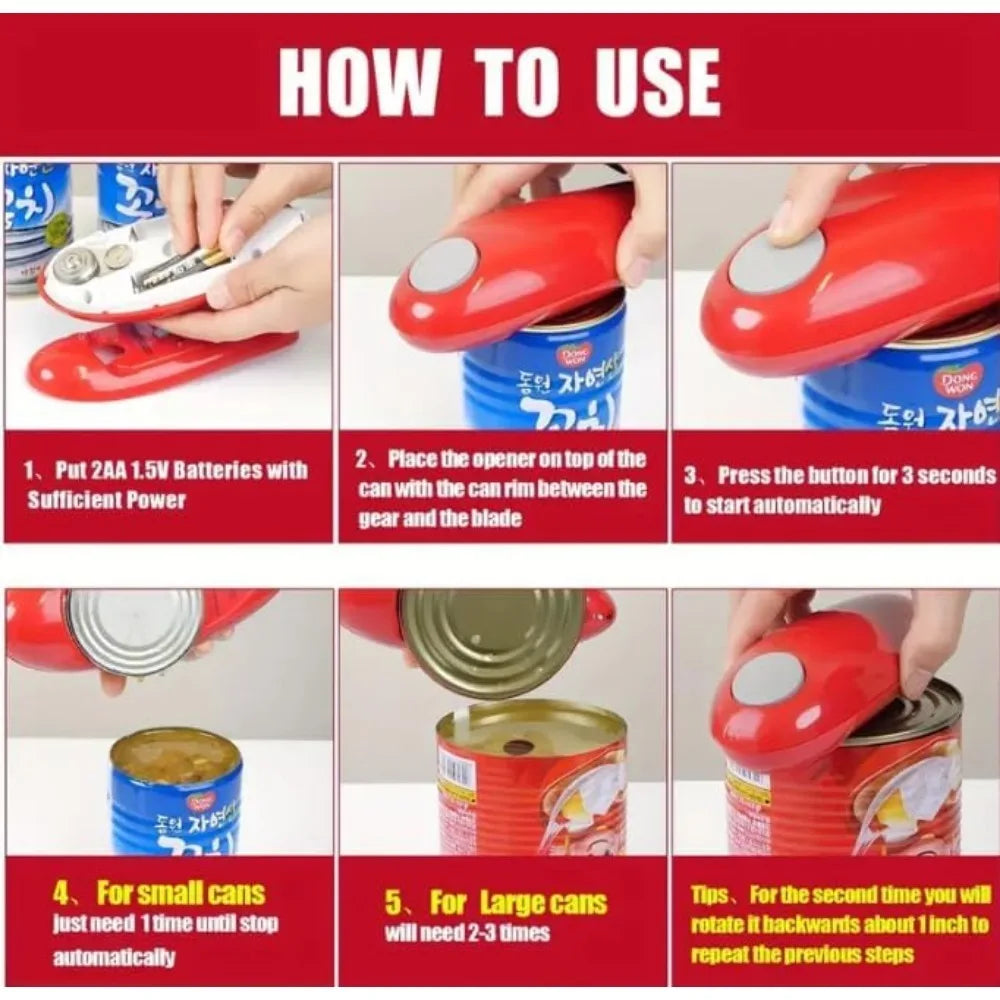 1pc Red Electric Can Opener Bottle Opener Easy Can Opener Automatic Can Opener With Smooth Edge Kitchen Tools