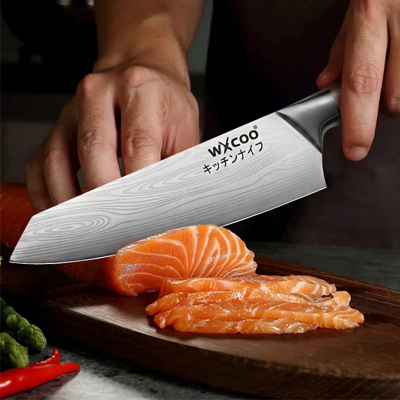 1-4PCS WXCOO Kitchen Knife Set Fruit Peeler Damascus Pattern Chef Knife Tools for Vegetables and Fruit Peeling stainless steel