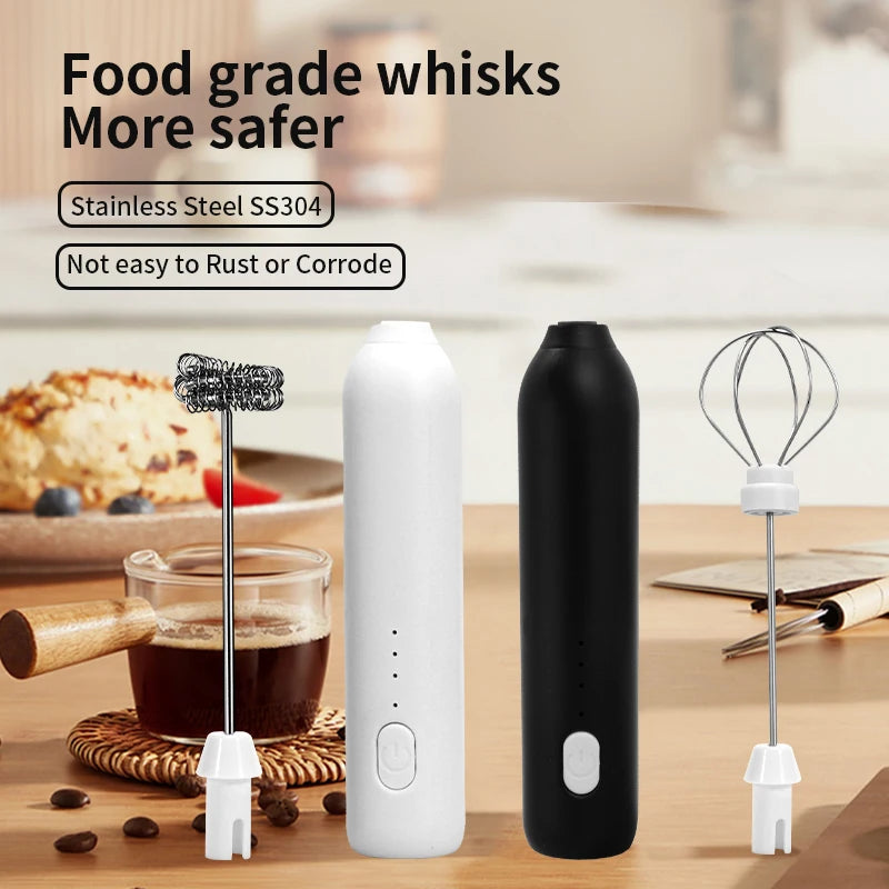 2 In 1 Electric Coffee Frother + Egg Beater Wireless Type-C Charging 3 Speeds Small Handheld Foam Maker Milk Whisk Cooking Tools