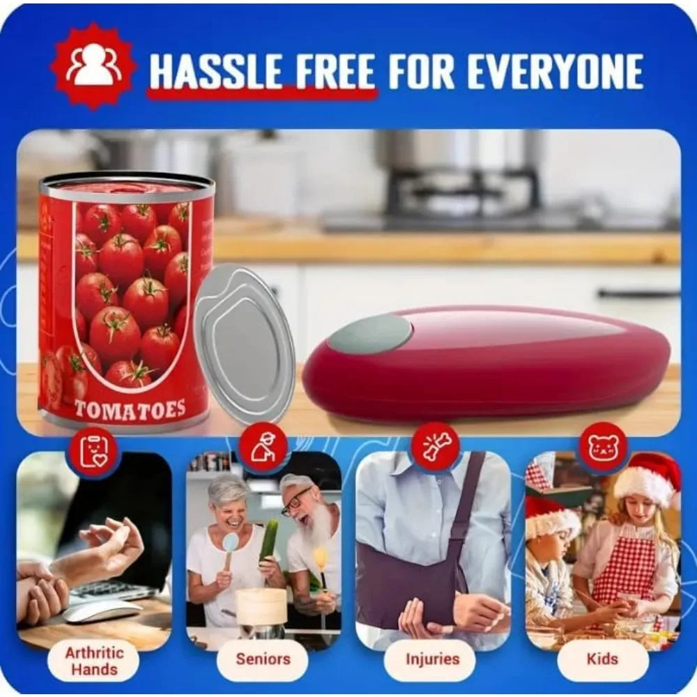 1pc Red Electric Can Opener Bottle Opener Easy Can Opener Automatic Can Opener With Smooth Edge Kitchen Tools