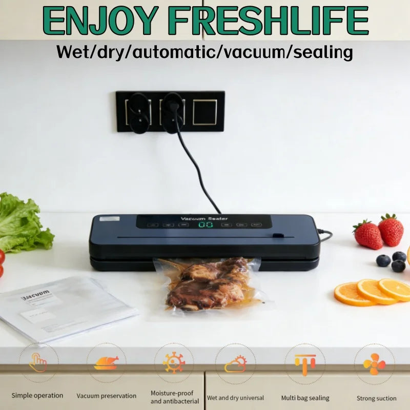 2026 6-in-1 Automatic Electric Vacuum Sealer Dry/Wet Food Sealed Packaging Sealer  65KPa High-Suction Vacuum Packaging Machine