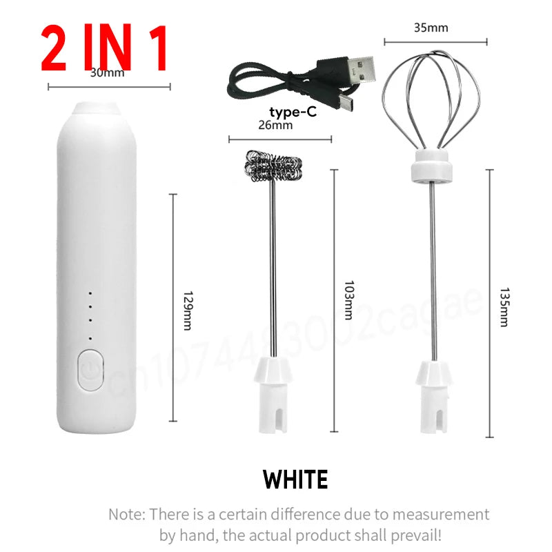 2 In 1 Electric Coffee Frother + Egg Beater Wireless Type-C Charging 3 Speeds Small Handheld Foam Maker Milk Whisk Cooking Tools