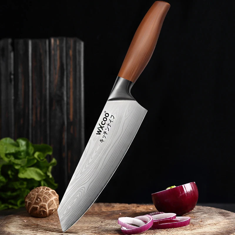 1~4PCS WXCOO Kitchen Knife Set Stainless Steel Fruit Peeler Damascus Pattern Chef Knife Tools for Vegetables and Fruit Peeling