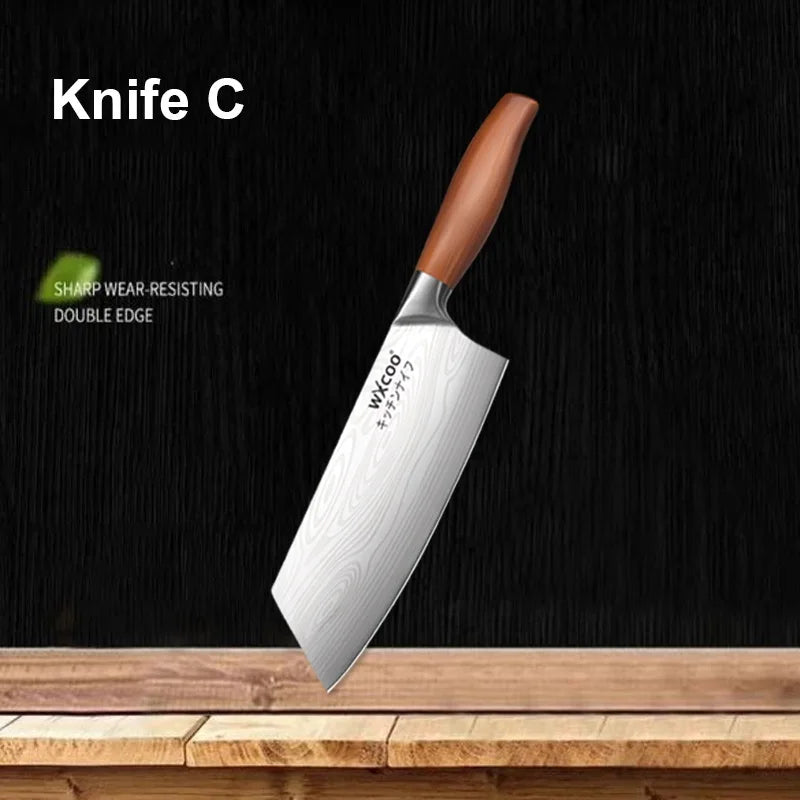 1-4PCS WXCOO Kitchen Knife Set Fruit Peeler Damascus Pattern Chef Knife Tools for Vegetables and Fruit Peeling stainless steel