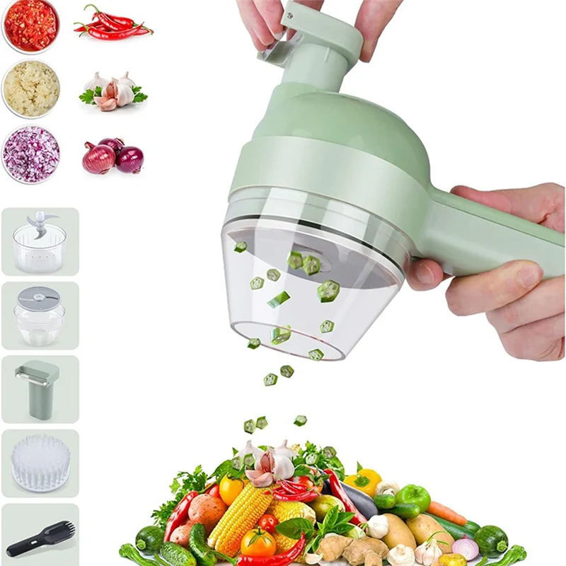 B90B-5 In 1 Electric Vegetable Cutter Set Portable, Rechargeable, Chopper Machine For Pepper,Garlic& Meat