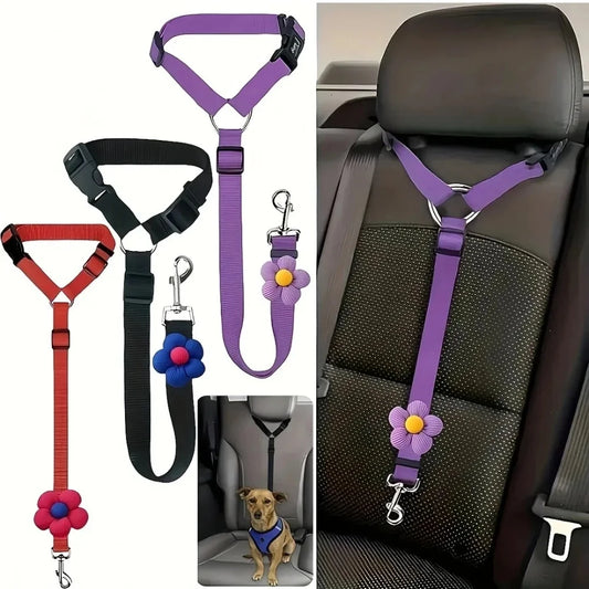 1Pcs 40-70cm Adjustable Pet Car Seat Belt Dog Cat Safety Harness Leash with Flower Decor for Dogs Travel Collar Pet Accessories