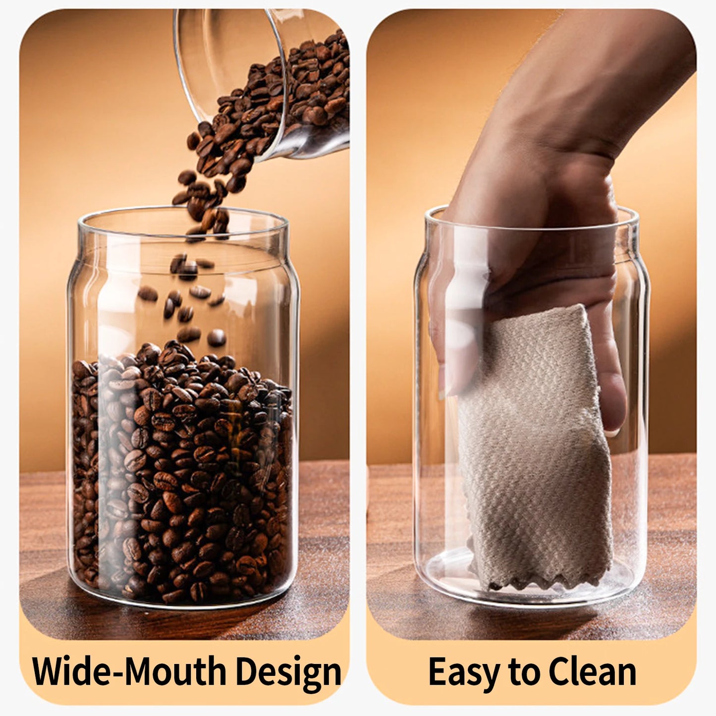 OANKR Vacuum Coffee Canister 500ml 900ml Food Storage Container, Airtight Glass Coffee Bean Jar, Professional Barista Accessorie
