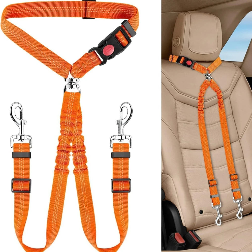1Pcs Pet Dog Seat Belt Adjustable Stretch Two Dog Lead Dog Cat Car Fixed Dog Chain Buffer Traction Car Safety Rope