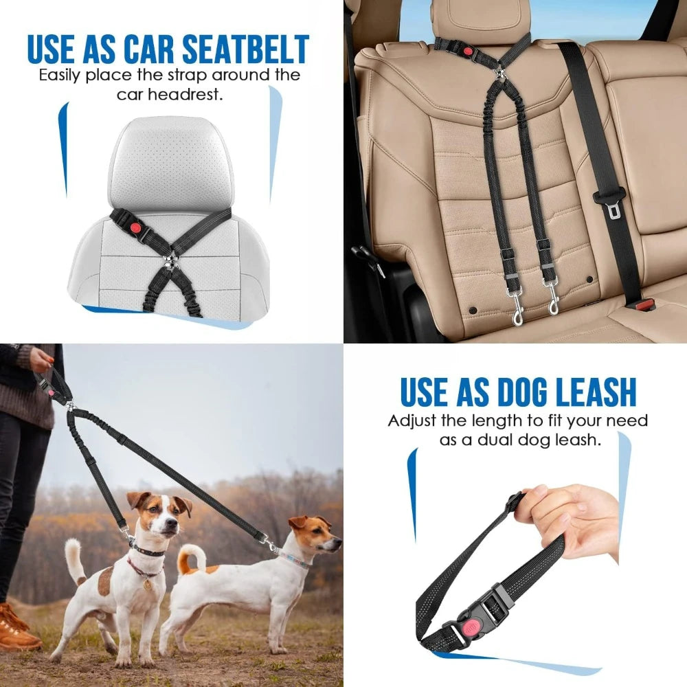 1Pcs Pet Dog Seat Belt Adjustable Stretch Two Dog Lead Dog Cat Car Fixed Dog Chain Buffer Traction Car Safety Rope