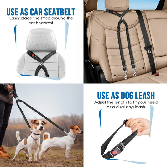 1Pcs Pet Dog Seat Belt Adjustable Stretch Two Dog Lead Dog Cat Car Fixed Dog Chain Buffer Traction Car Safety Rope
