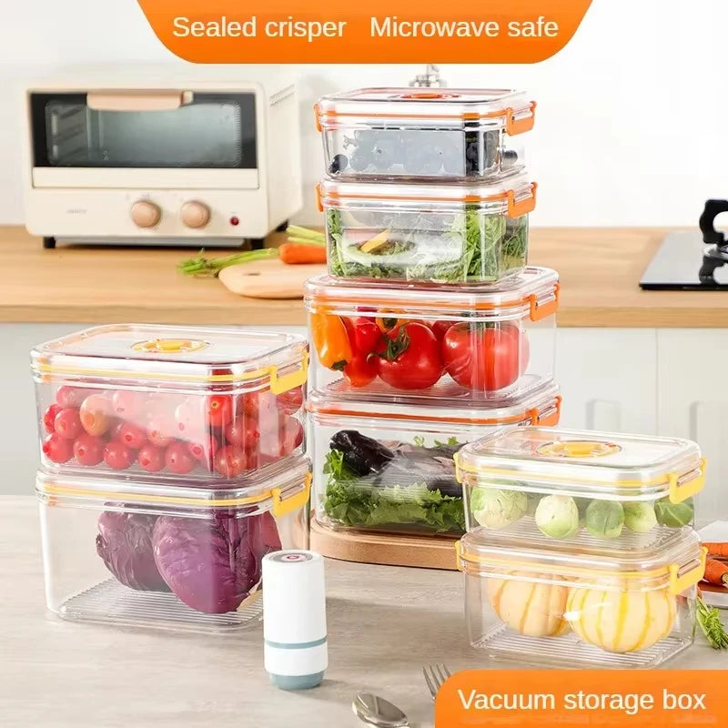 Vacuum Fresh-keeping Box Refrigerator Sealed Canister Microwavable Transparent Food Storage Container Kitchen Organizer Bento