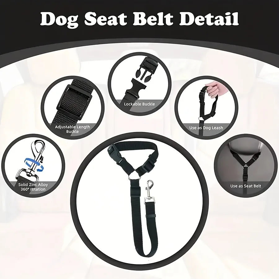 Pet Dog Cat Seat Belts, Car Headrest Restraint Reflective Adjustable Safety Leads Vehicle Seatbelt Harness for Dogs and Cats