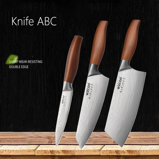 1-4PCS WXCOO Kitchen Knife Set Fruit Peeler Damascus Pattern Chef Knife Tools for Vegetables and Fruit Peeling stainless steel