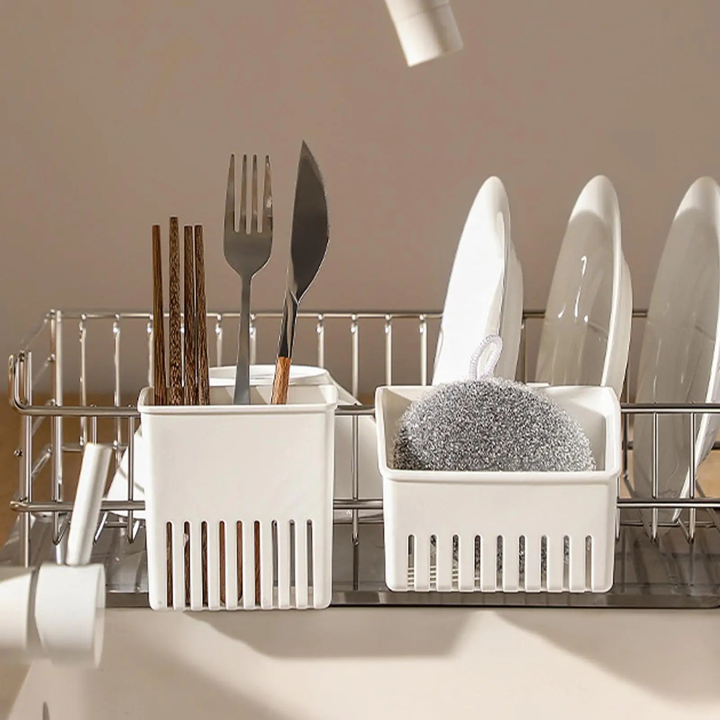 Cutlery Drying Rack Kitchen Sink Dish Rack Hanging Drainer Knife and Fork Storage Basket Expandable Cutlery Drainer