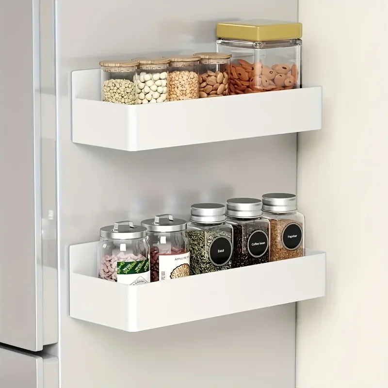 Magnetic Fridge Spice Rack Organizer Kitchen Storage Shelf Metal Wall Mounted for Jars Container Basket Seasoning Storage Box