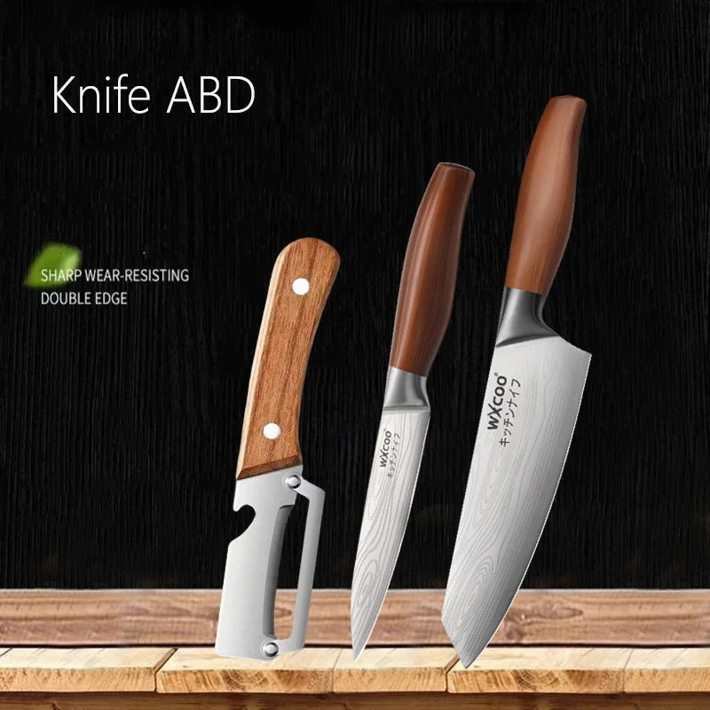 1-4PCS WXCOO Kitchen Knife Set Fruit Peeler Damascus Pattern Chef Knife Tools for Vegetables and Fruit Peeling stainless steel