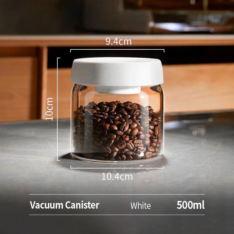 OANKR Vacuum Coffee Canister 500ml 900ml Food Storage Container, Airtight Glass Coffee Bean Jar, Professional Barista Accessorie