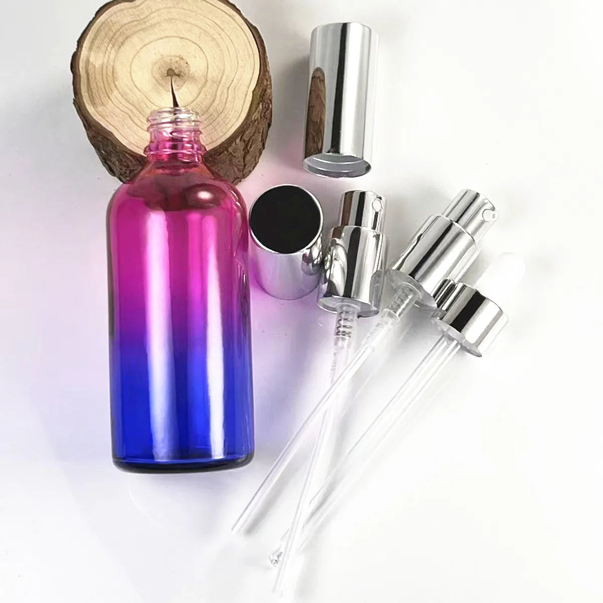 1X 3x 100ml Gradient Color glass bottle with Silver Perfume Sprayers, Essential Oil Glass Droppers, Serum Cream Pump