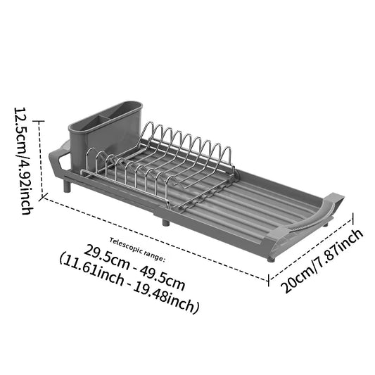 Expandable Dish Drying Rack Dish Organizer Fork Holder Kitchen Countertop Storage Organizer Space Saving Dish Storage Shelf