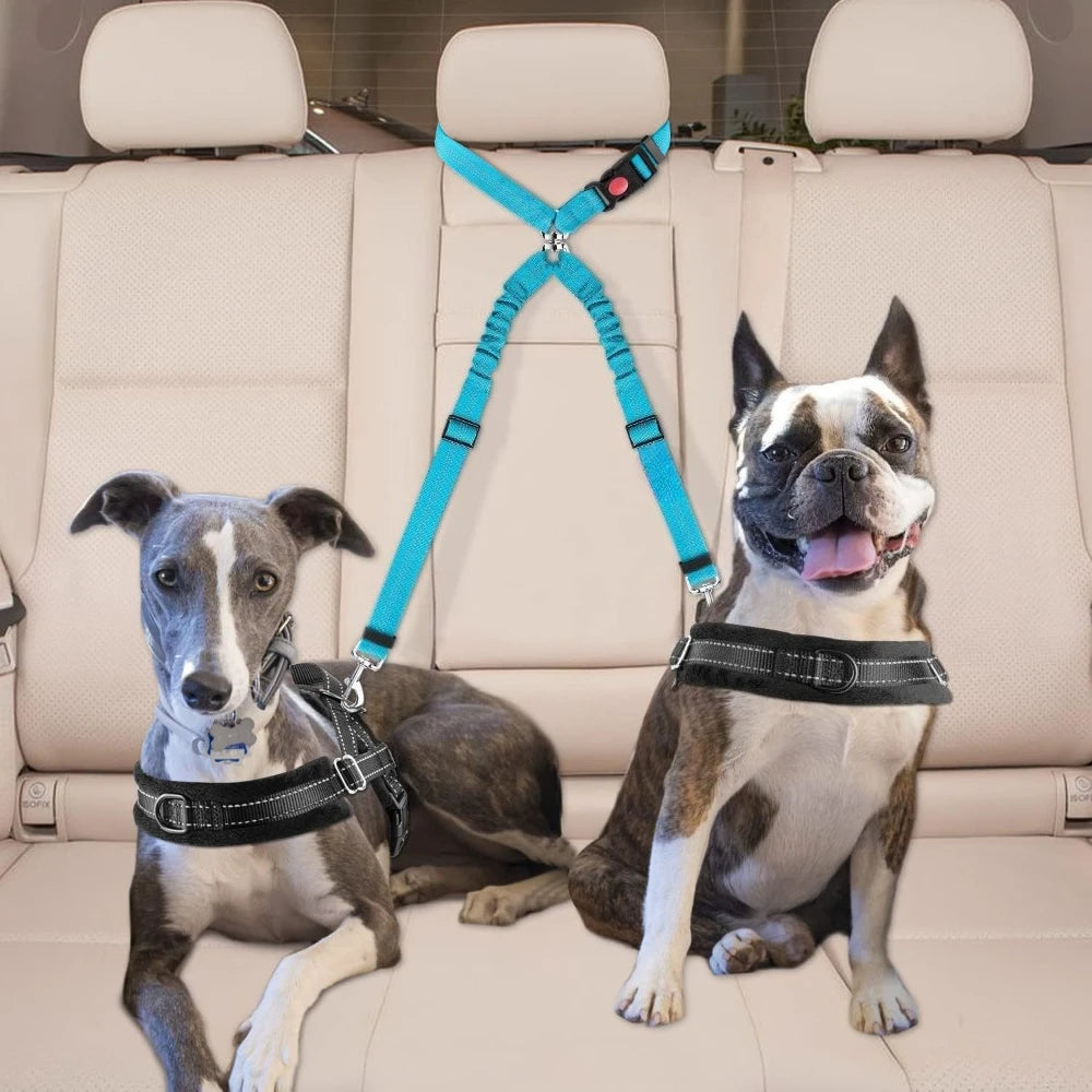 1Pcs Pet Dog Seat Belt Adjustable Stretch Two Dog Lead Dog Cat Car Fixed Dog Chain Buffer Traction Car Safety Rope