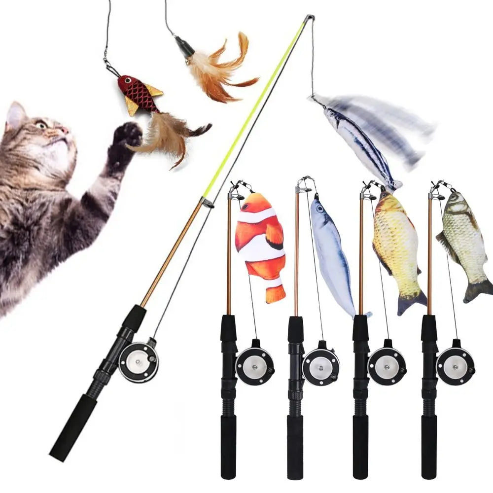 New Retractable Cat Teaser Wand Toy Ultra-Long Plush Cat Feather Toys Catnip Refills Cat Fishing Pole Toy for Indoor Cats