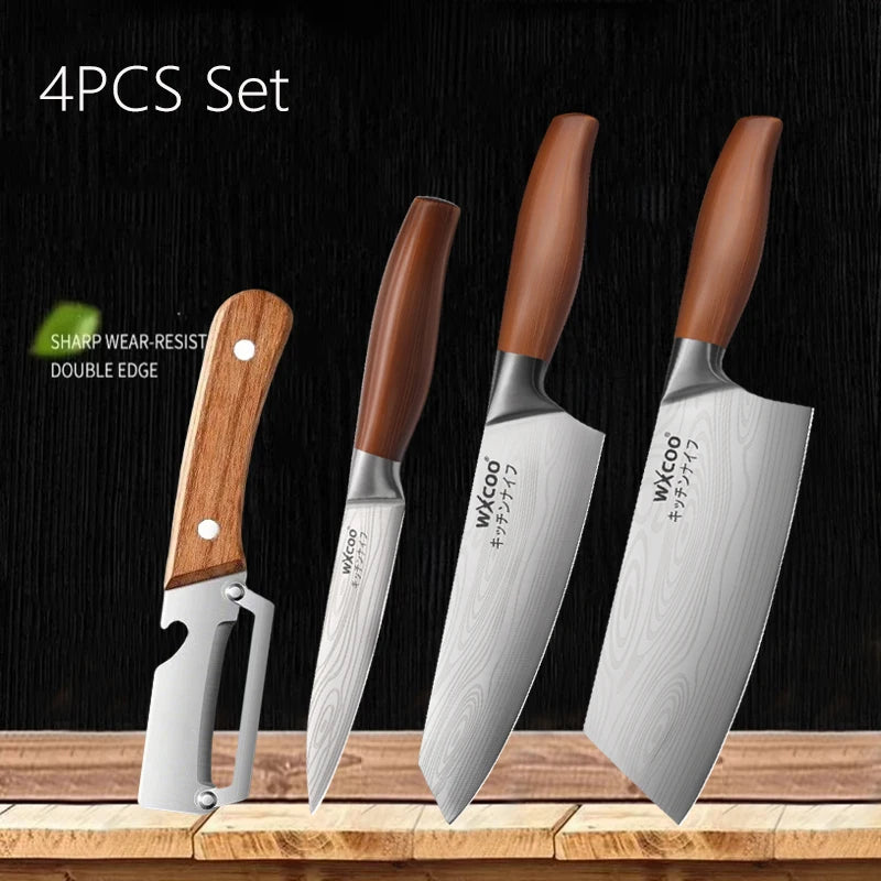 1~4PCS WXCOO Kitchen Knife Set Stainless Steel Fruit Peeler Damascus Pattern Chef Knife Tools for Vegetables and Fruit Peeling