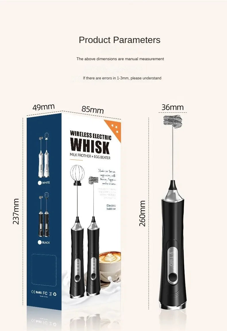 USB Electric Milk Frother Handheld Milk Coffee Machine 3-Speed Wireless Egg Beater Kitchen Mixer Multifunctional Food Mixer