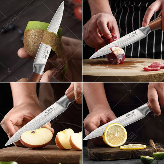 1~4PCS WXCOO Kitchen Knife Set Stainless Steel Fruit Peeler Damascus Pattern Chef Knife Tools for Vegetables and Fruit Peeling