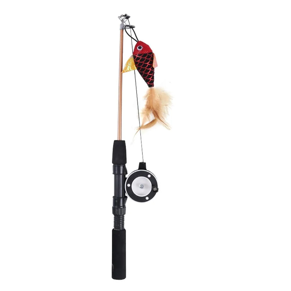 New Retractable Cat Teaser Wand Toy Ultra-Long Plush Cat Feather Toys Catnip Refills Cat Fishing Pole Toy for Indoor Cats