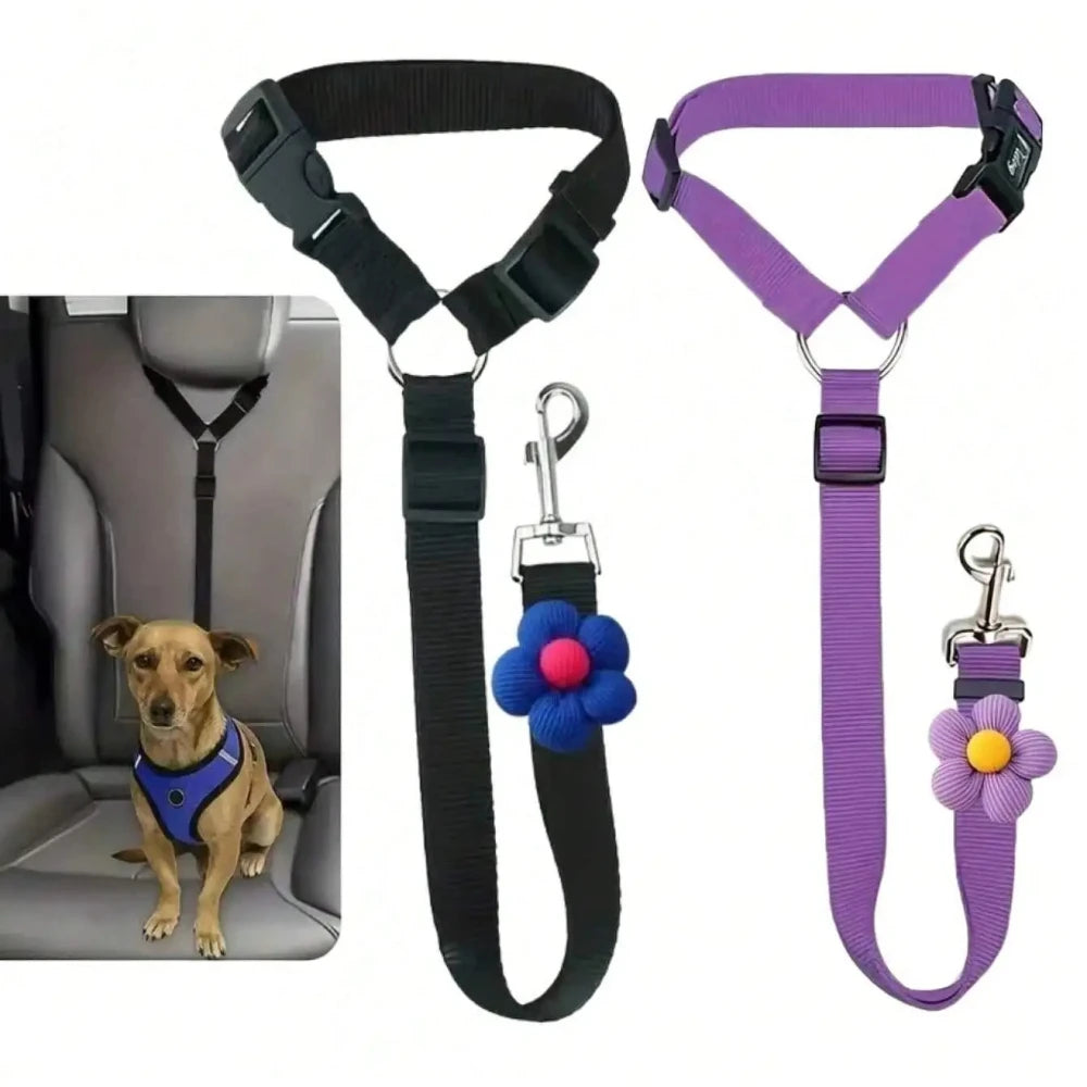 1Pcs 40-70cm Adjustable Pet Car Seat Belt Dog Cat Safety Harness Leash with Flower Decor for Dogs Travel Collar Pet Accessories