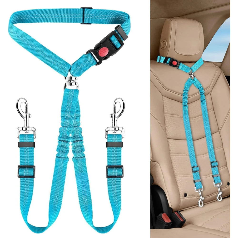 1Pcs Pet Dog Seat Belt Adjustable Stretch Two Dog Lead Dog Cat Car Fixed Dog Chain Buffer Traction Car Safety Rope