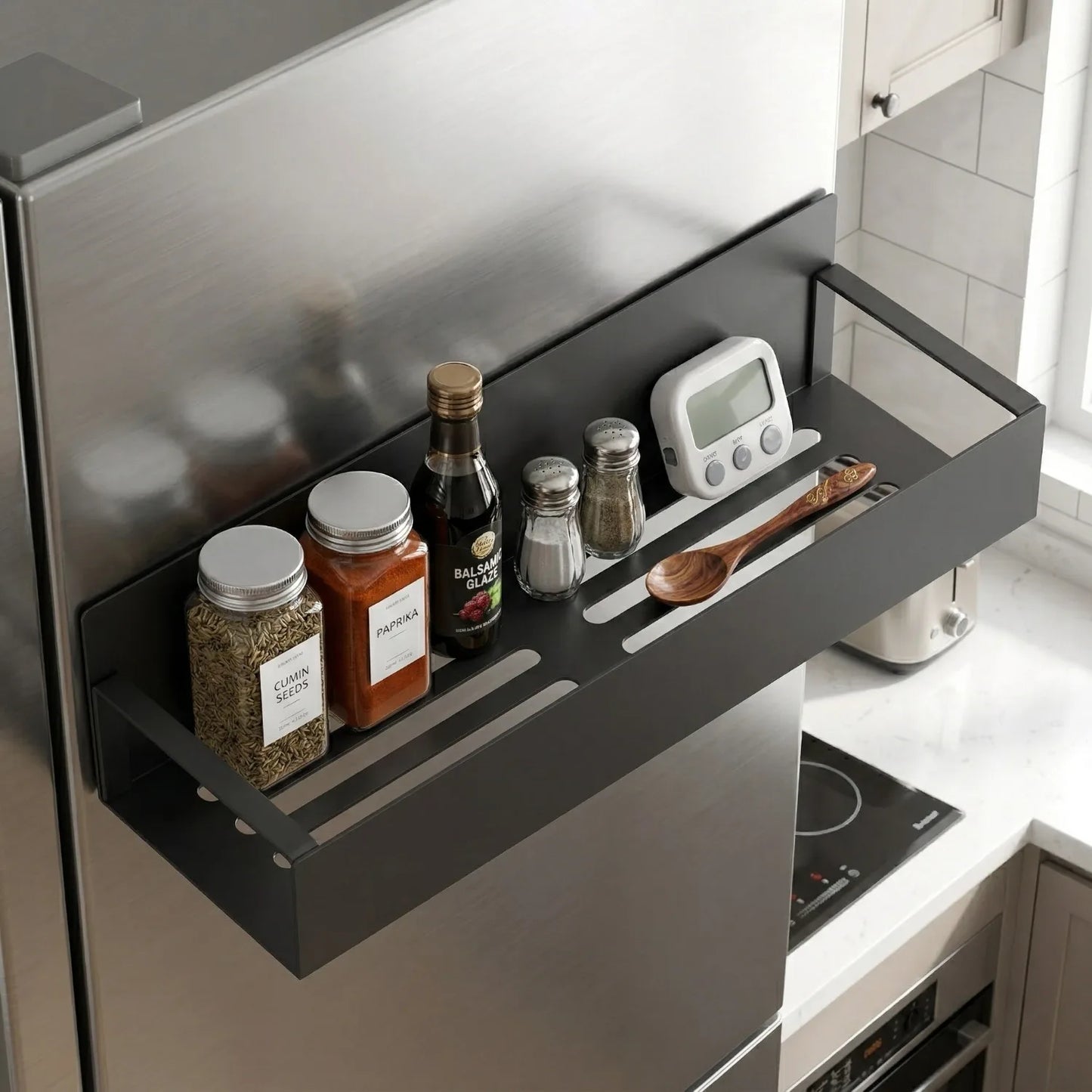 1pc Heavy Duty Magnetic Refrigerator Storage Rack Carbon Steel Refrigerator Spice Rack Strong Magnet, Space Saving Storage Rack