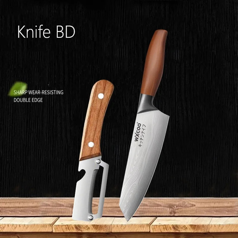 1-4PCS WXCOO Kitchen Knife Set Fruit Peeler Damascus Pattern Chef Knife Tools for Vegetables and Fruit Peeling stainless steel