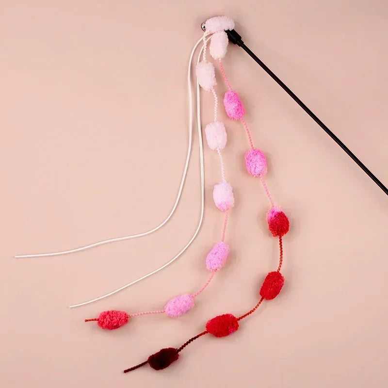Cat Tassel Toy Plush Ball Cats Teaser Wand Cats Interactive Toys Funny Bell Ribbon PoleTeaser Wand Pet Cat Supplies Accessory