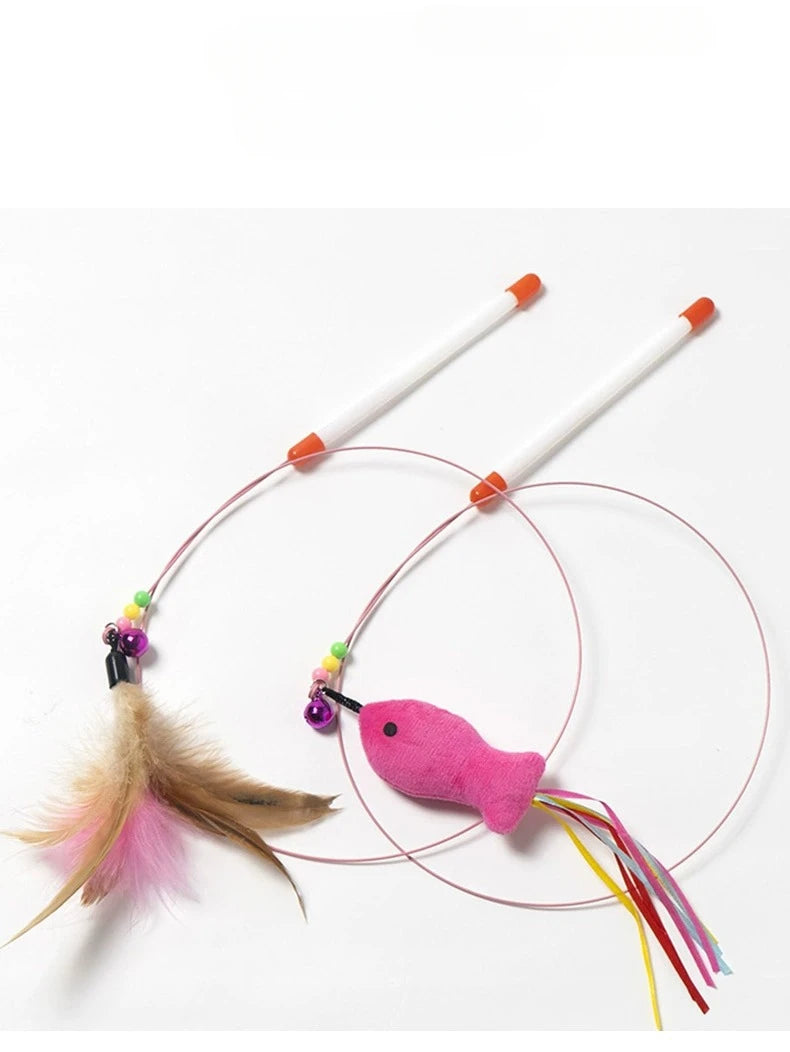2 Pack Cat Toys Interactive Cat Stick Playing Kitten Playing Teaser Wand Toy Feather Wand Pet Supplies