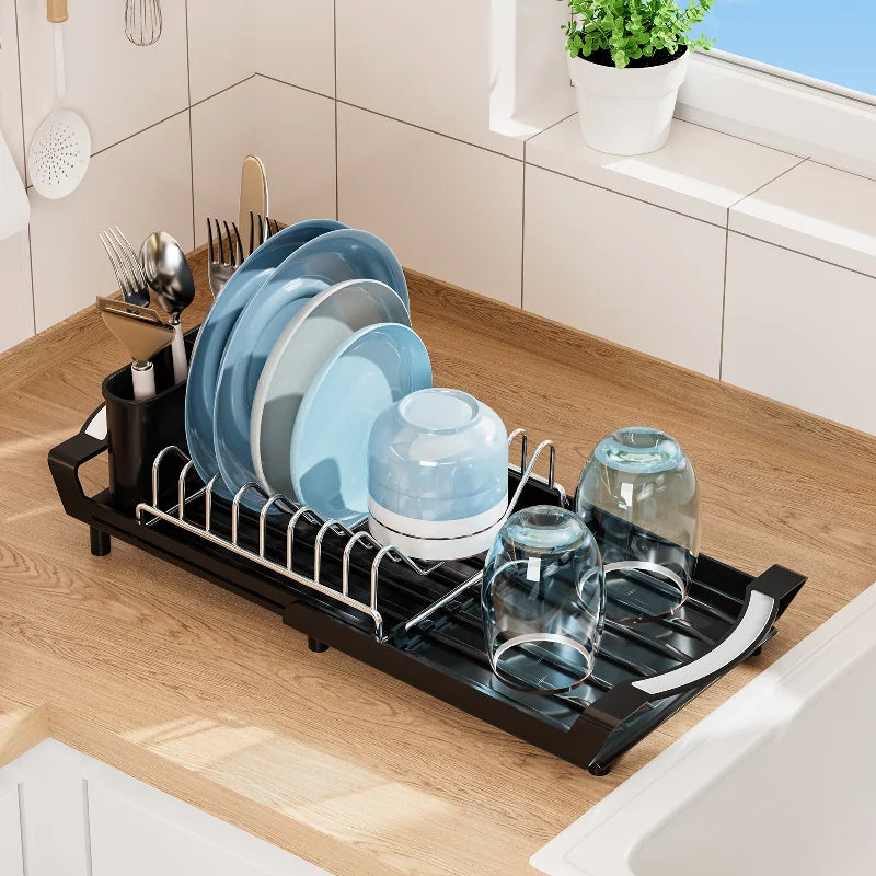 Expandable Dish Drying Rack Dish Organizer Fork Holder Kitchen Countertop Storage Organizer Space Saving Dish Storage Shelf