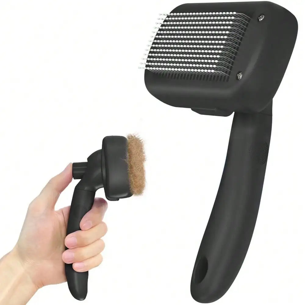 Self Cleaning Shedding Brush For Dogs And Cats, Skin Friendly Grooming Tool And Hair Removal For Long Or Short Haired Pets, Blac