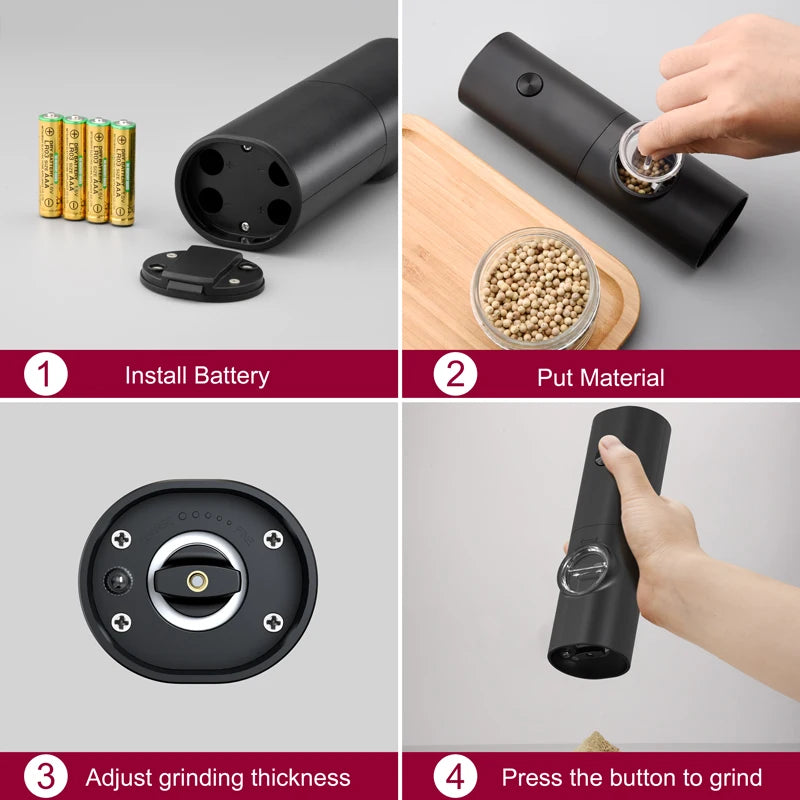 CROSIKO KYMQ-14BS LED Electric Pepper Salt Grinder 5 Gear Adjustable Ceramic Grinding Mill Kitchen Gadget