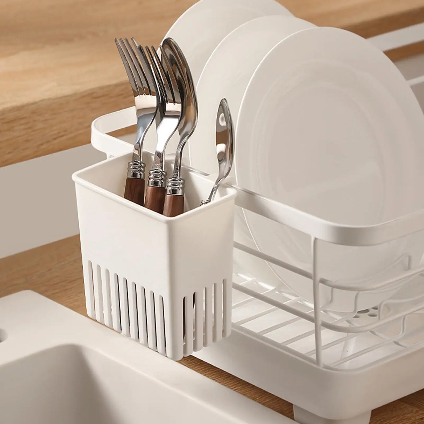 Cutlery Drying Rack Kitchen Sink Dish Rack Hanging Drainer Knife and Fork Storage Basket Expandable Cutlery Drainer