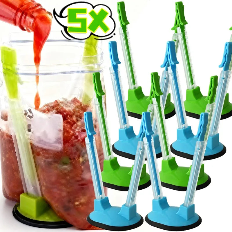 Hands Free Baggy Rack Clip Adjustable Non Slip Food Storage Bag Holder Reusable Fresh-Keeping Freezer Bag Support Kitchen Supply