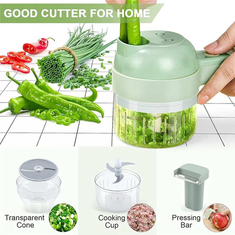 B90B-5 In 1 Electric Vegetable Cutter Set Portable, Rechargeable, Chopper Machine For Pepper,Garlic& Meat
