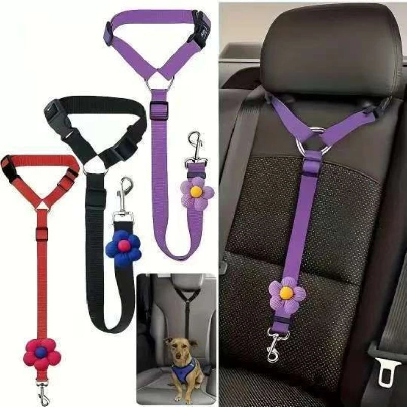 1Pcs 40-70cm Adjustable Pet Car Seat Belt Dog Cat Safety Harness Leash with Flower Decor for Dogs Travel Collar Pet Accessories