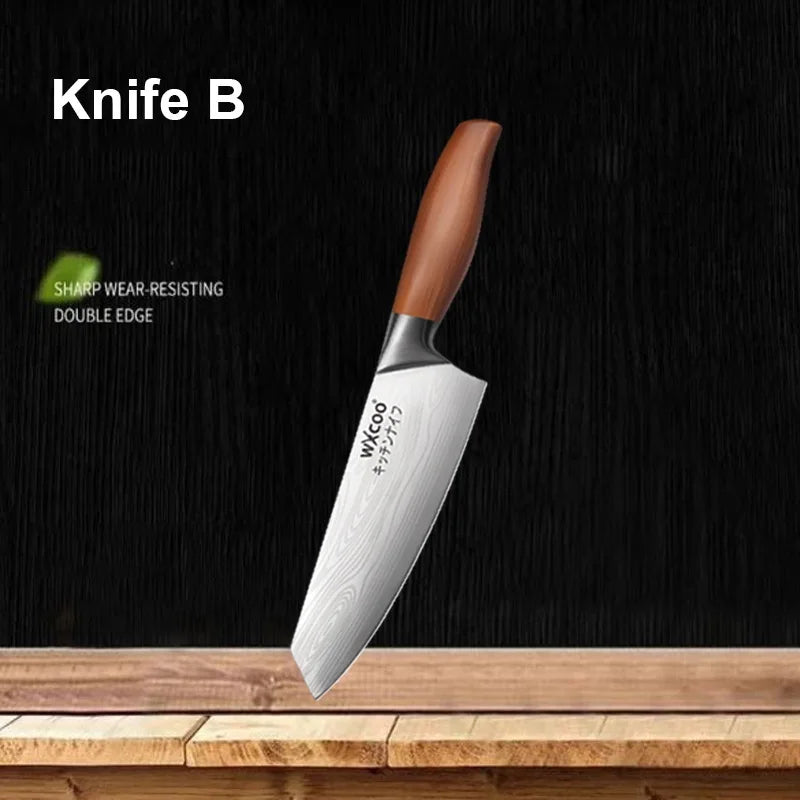 1-4PCS WXCOO Kitchen Knife Set Fruit Peeler Damascus Pattern Chef Knife Tools for Vegetables and Fruit Peeling stainless steel