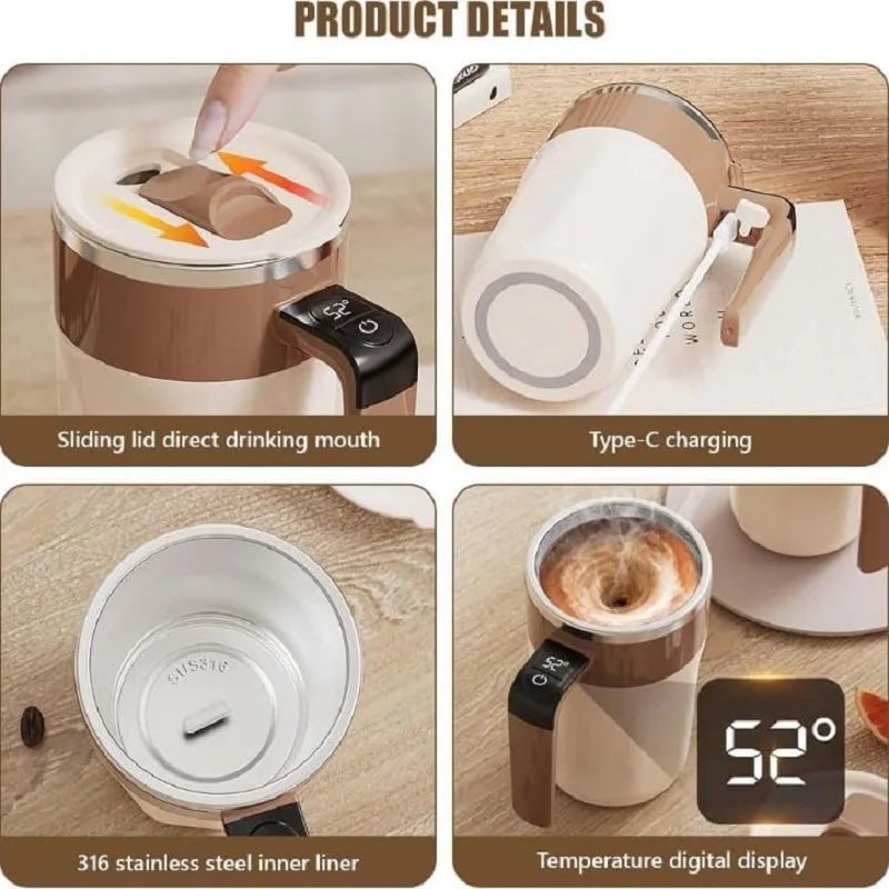400ML Self Stirring Coffee Mug with Temperature Display Stainless Steel Mixer Rechargeable Automatic Stirring Cup with Lid